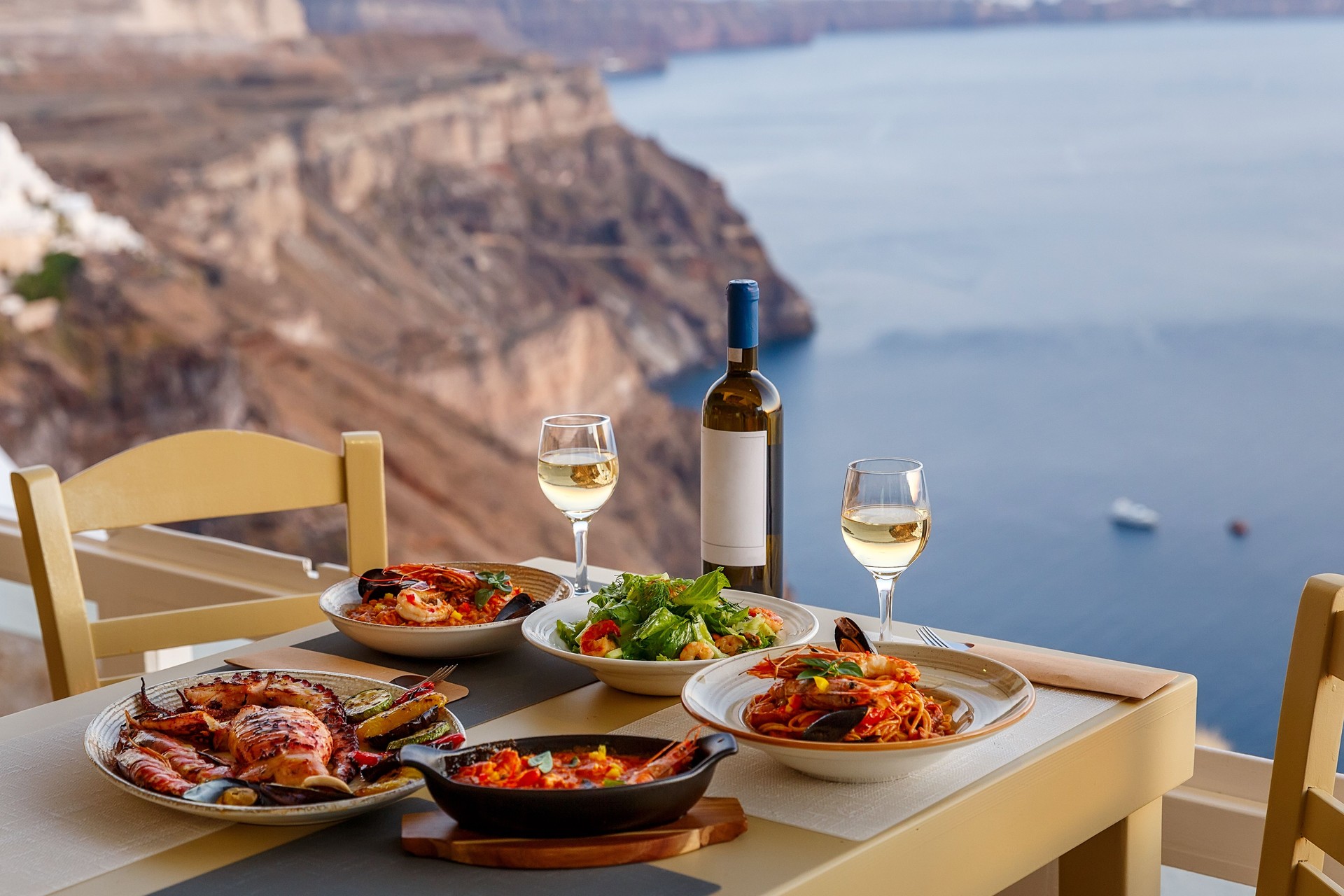 Dinner for two in a restaurant overlooking the sea